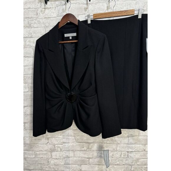 Anne Klein Chelsea 100% Virgin Wool 2 Piece Skirt Suit Size 12 Black New w/ Tags - Picture 1 of 16